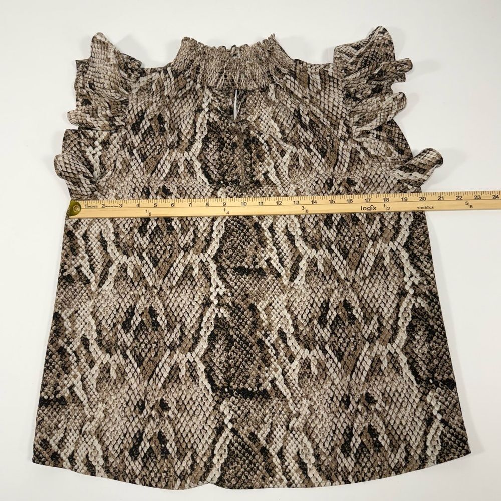 Snake Print Ruffle Sleeve Mock Neck 1.STATE Brown Top Size M Medium - Picture 4 of 9